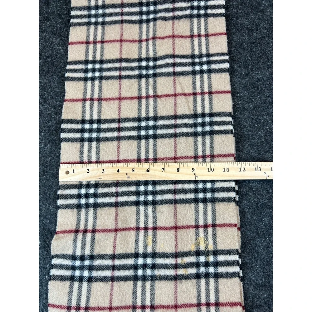 Burberry London Lambswool Scarf Womens Beige Tan Plaid Fringed Winter Preppy
